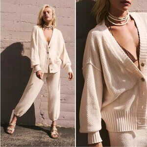 Free People Hailee Cardi Set Cream Cardigan Sweater & Pants size Large.      L24